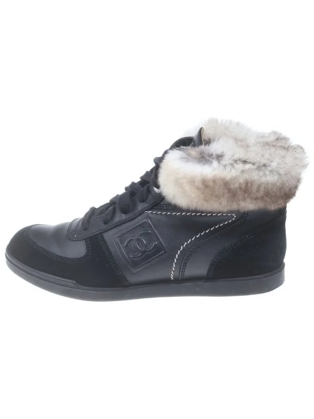 Chanel CC Logo F-high Cut Sneakers Black